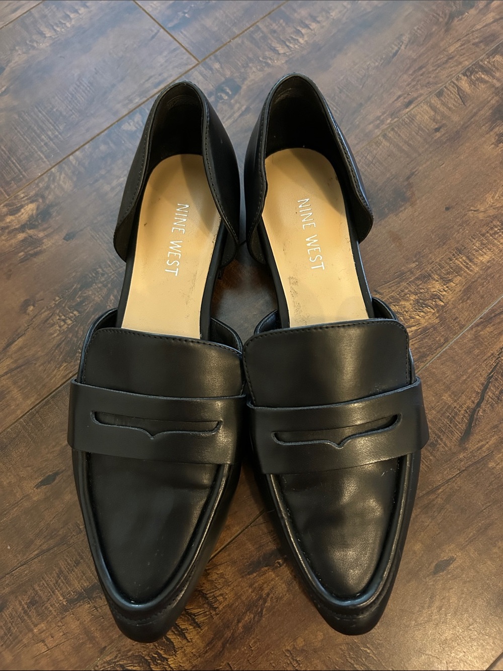 Nine West Black Pointed Penny Loafers - D'Orsay Style